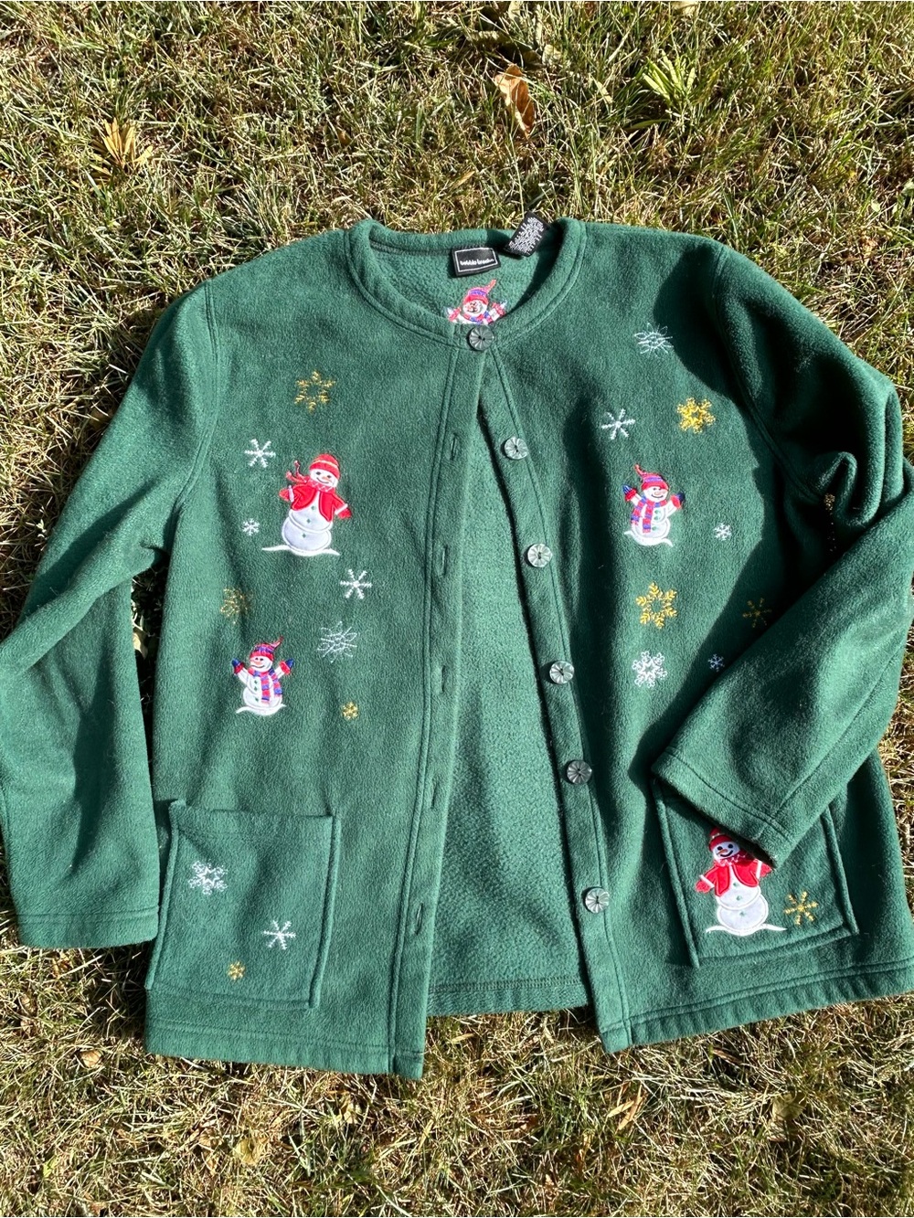 Bobbie Brooks Holiday Snowman Fleece Button Up Cardigan
